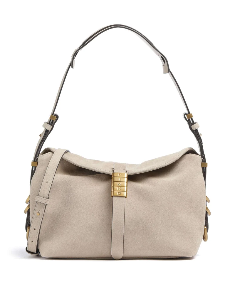 Pinko Saddle Horizontal Mini Schultertasche beige/grigio fumo/antique gold