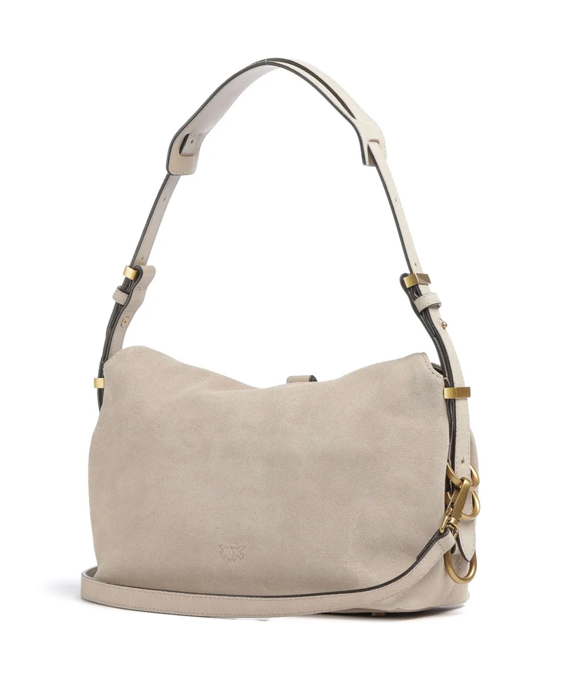 Pinko Saddle Horizontal Mini Schultertasche beige/grigio fumo/antique gold