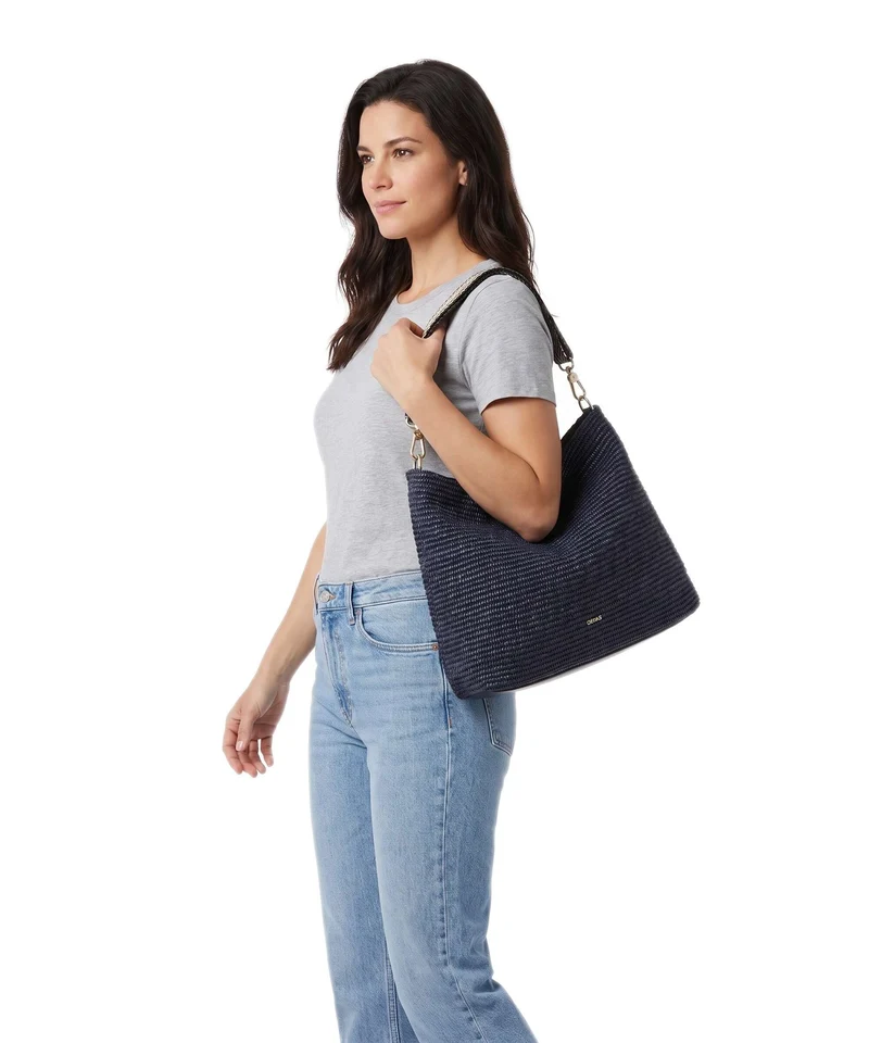 Abro Raffia Kaia Beuteltasche navy