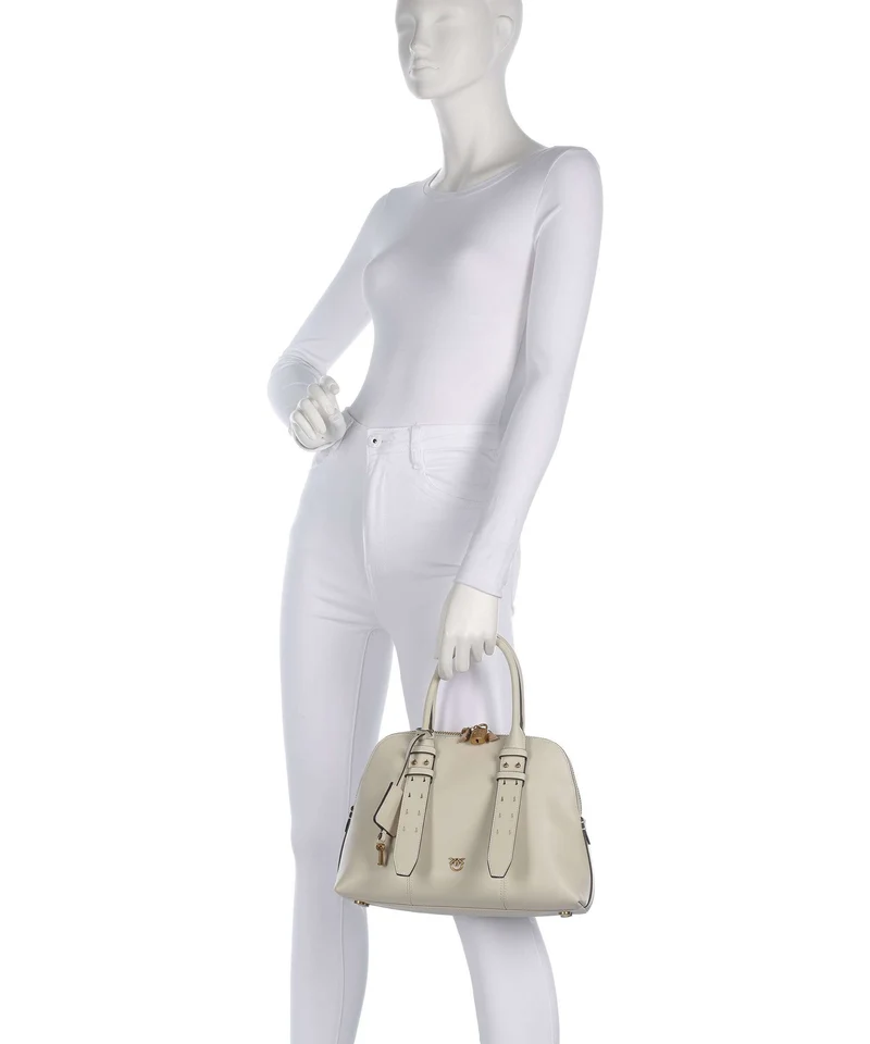 Pinko Bowling Medium Handtasche bianco seta/antique gold