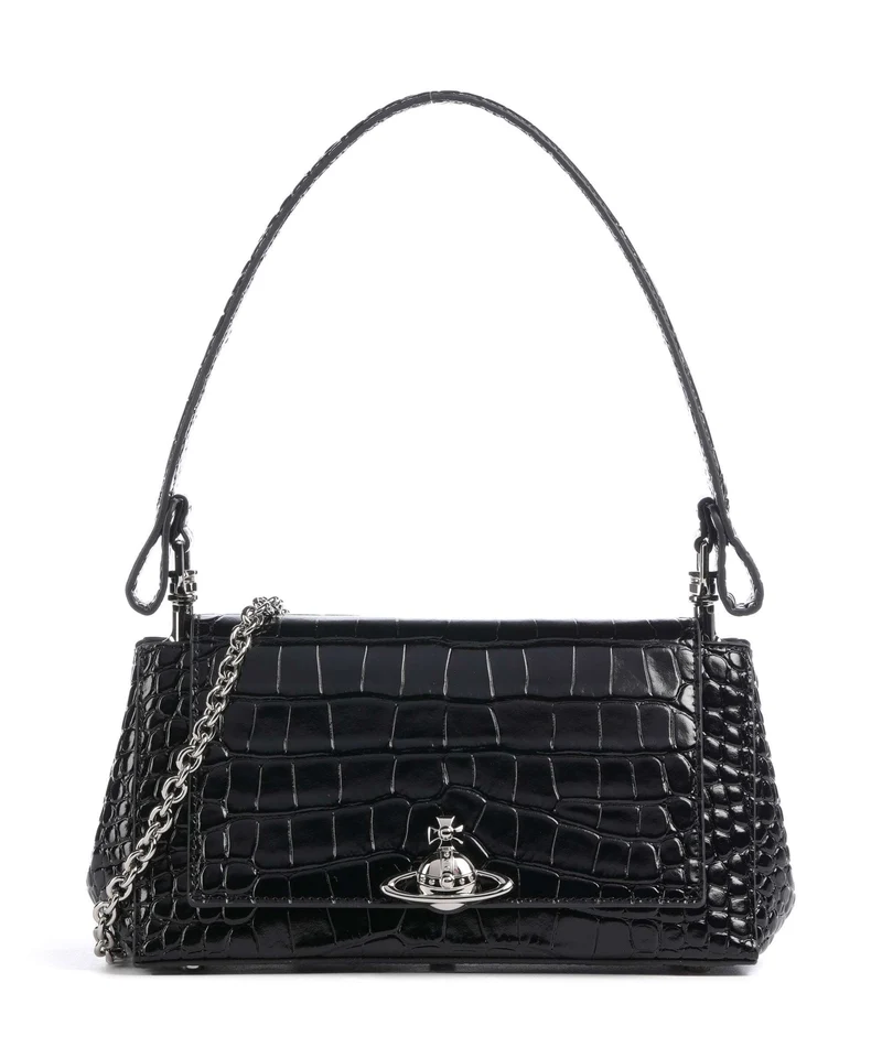 Vivienne Westwood Hazel Embossed Croc Medium Schultertasche black