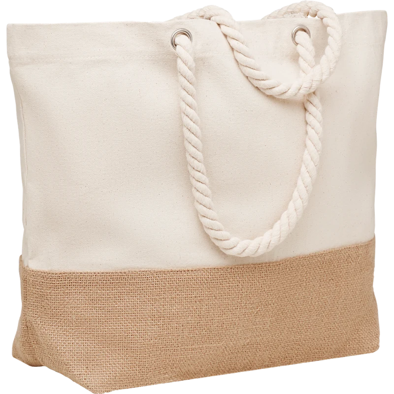 Canvas Beach Bag with Jute Detail