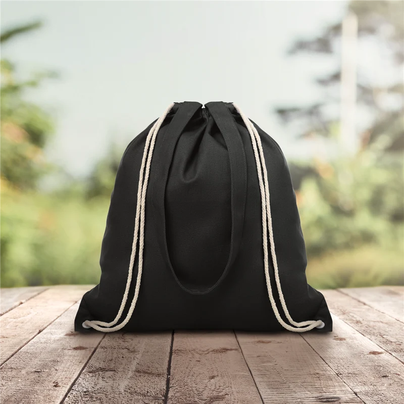 Canvas Shopping Bag with Drawstring (Black)