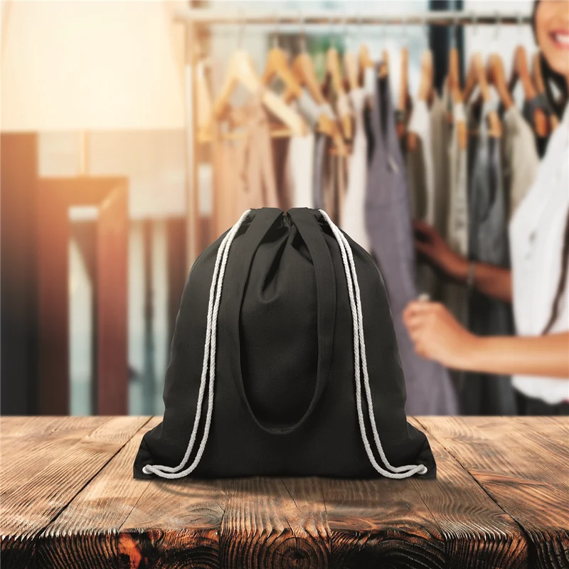 Canvas Shopping Bag with Drawstring (Black)