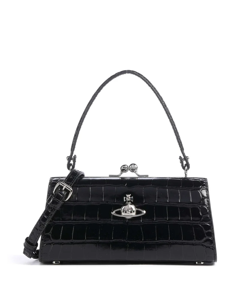 Vivienne Westwood Doll Frame Embossed Croc XL Handtasche black