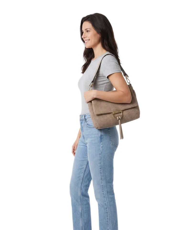 Abro Raffia Classica Temi Medium Schultertasche siena