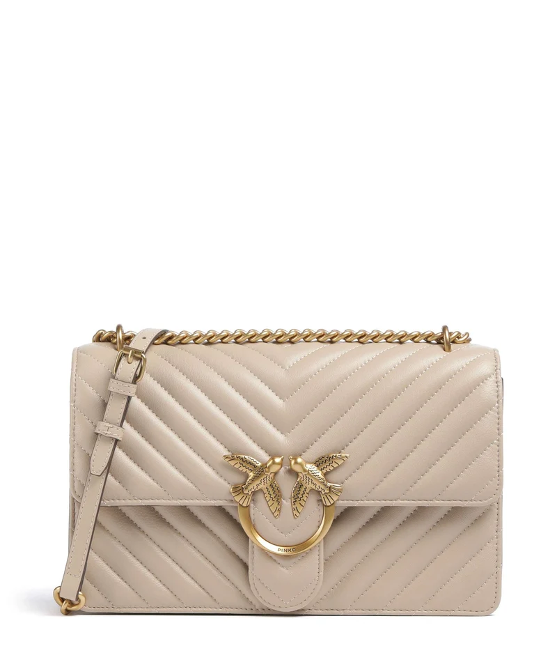 Pinko Love One Classic Schultertasche beige/grigio fumo/antique gold