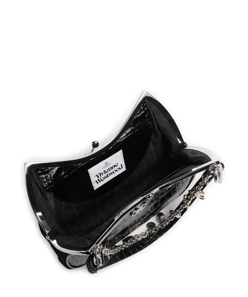 Vivienne Westwood Charm Frame Embossed Croc Schultertasche black charms