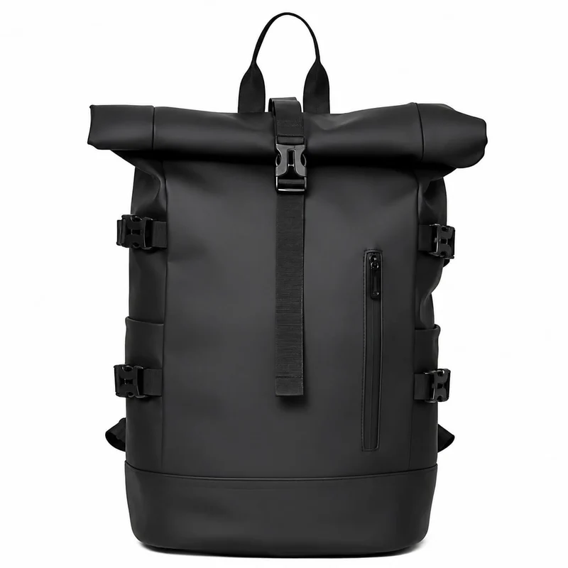 Wasserdichter Rolltop Rucksack Schwarz – Moderner Laptop & Outdoor Rucksack