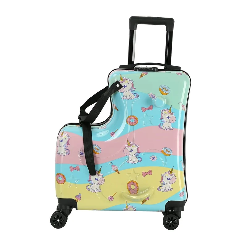 Kinder-Reisekoffer mit Sitz – 55x46x23 cm, Hartschale, 4 Rollen, Teleskopgriff