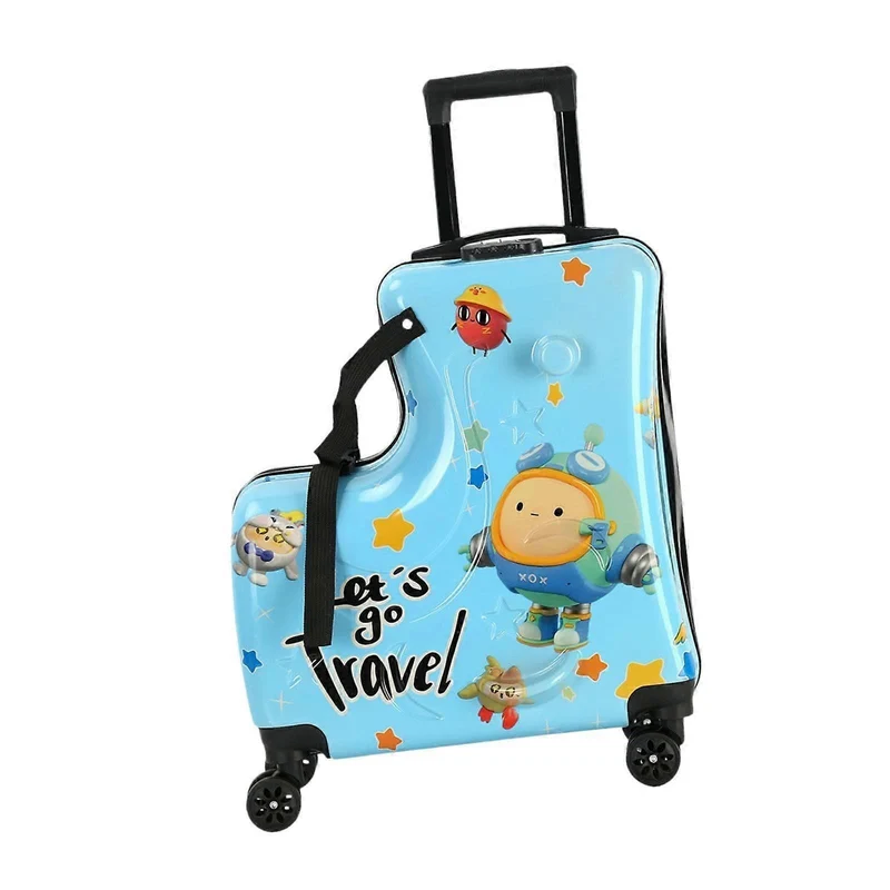 Kinder-Reisekoffer mit Sitz – 55x46x23 cm, Hartschale, 4 Rollen, Teleskopgriff