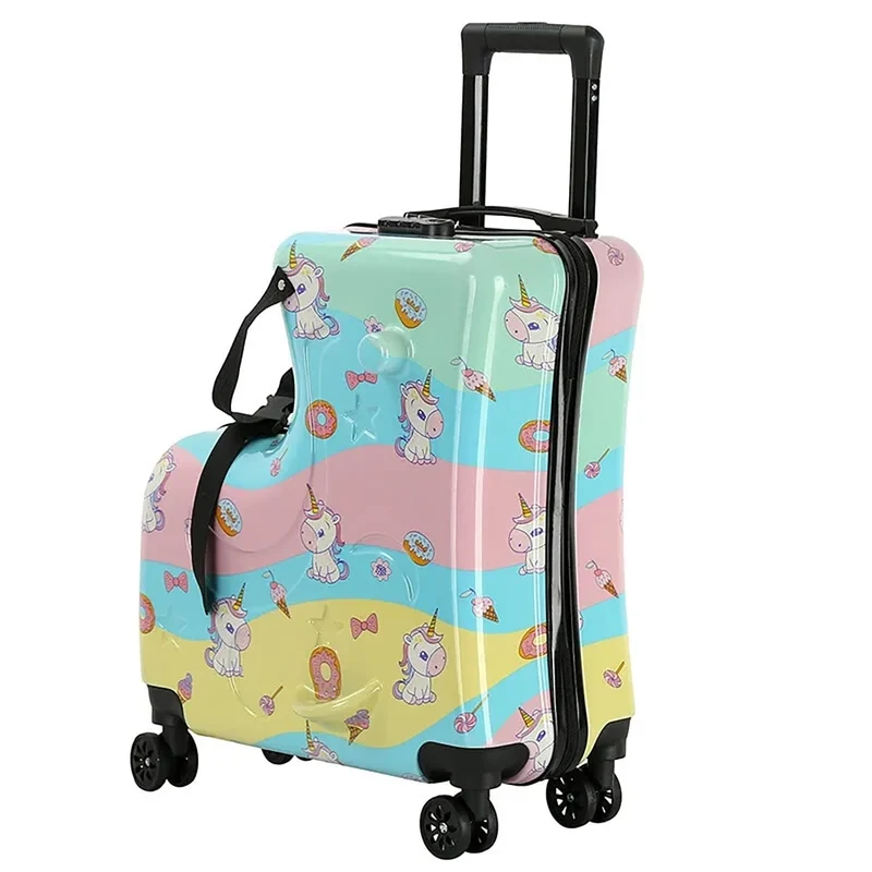 Kinder-Reisekoffer mit Sitz – 55x46x23 cm, Hartschale, 4 Rollen, Teleskopgriff
