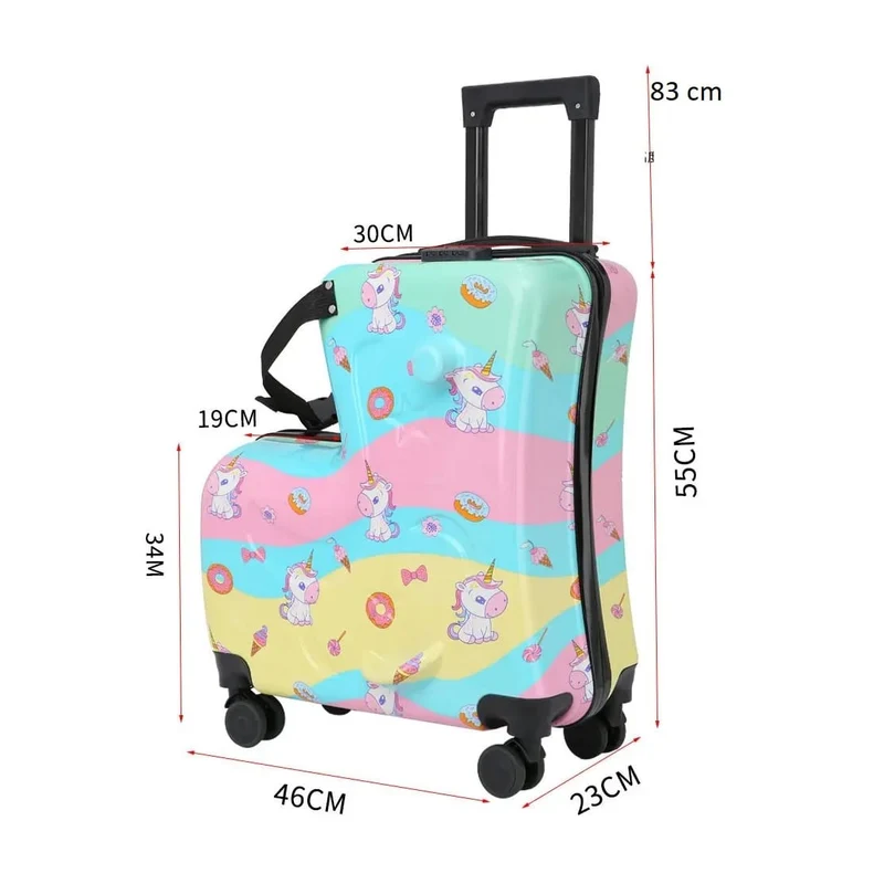 Kinder-Reisekoffer mit Sitz – 55x46x23 cm, Hartschale, 4 Rollen, Teleskopgriff