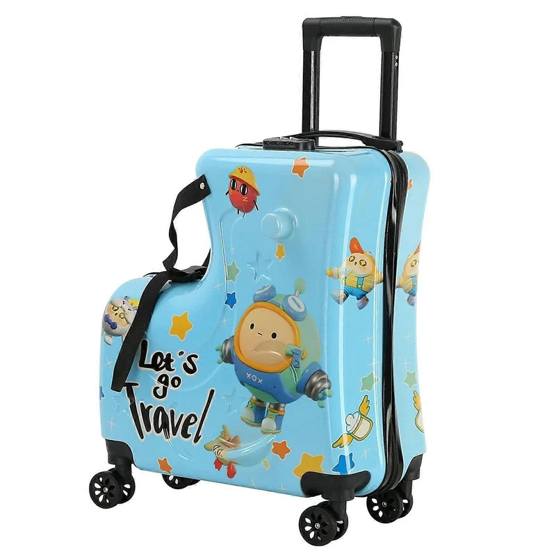 Kinder-Reisekoffer mit Sitz – 55x46x23 cm, Hartschale, 4 Rollen, Teleskopgriff