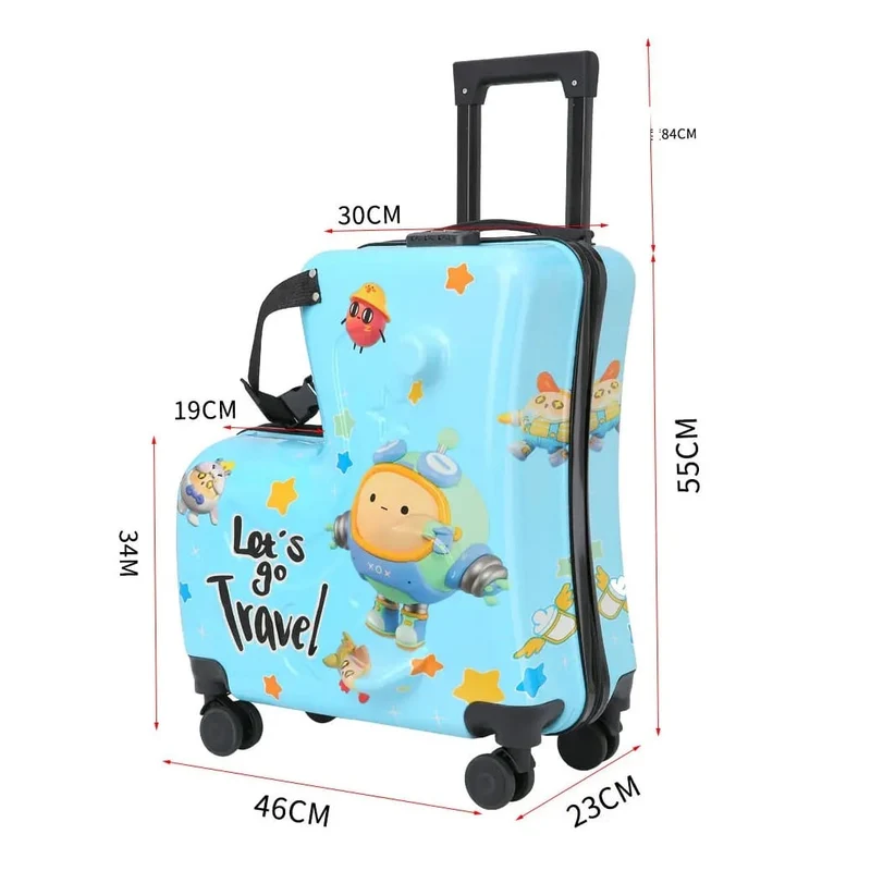 Kinder-Reisekoffer mit Sitz – 55x46x23 cm, Hartschale, 4 Rollen, Teleskopgriff