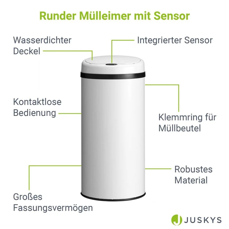 Automatischer Mülleimer mit Sensor - 40L Weiss