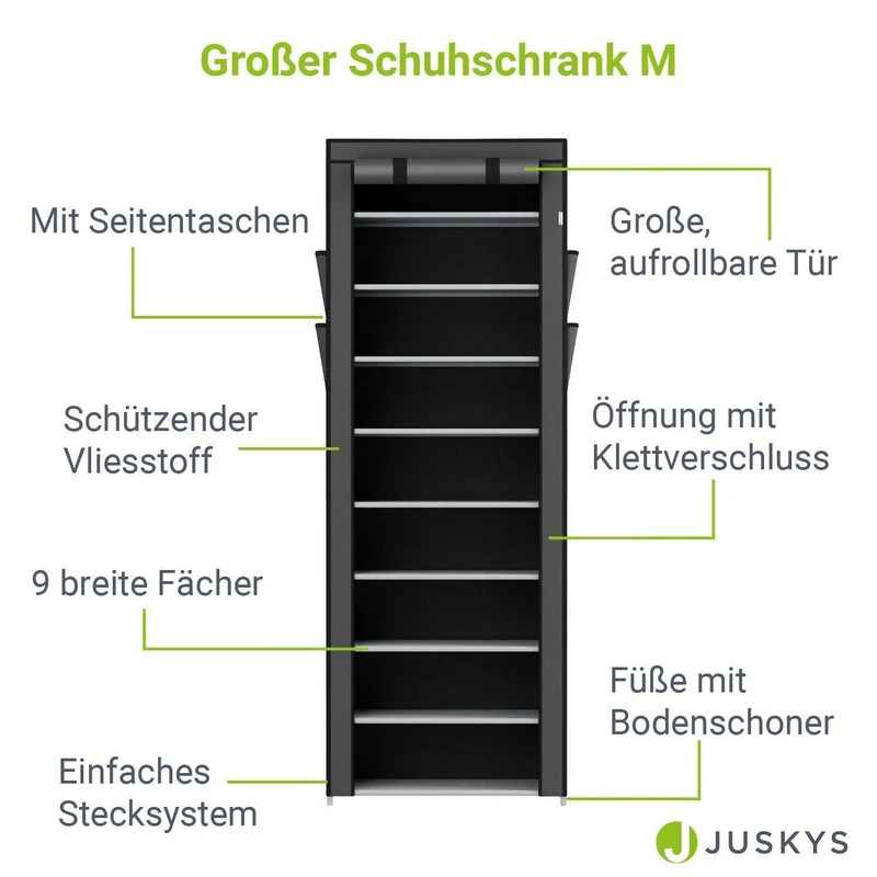 Schuhschrank M aus Stoff 9 Ebenen Grau