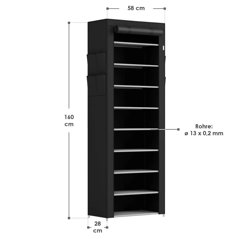 Schuhschrank M aus Stoff 9 Ebenen Schwarz