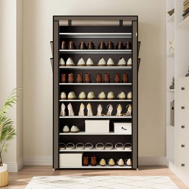 Schuhschrank L aus Stoff 9 Ebenen Hellbraun