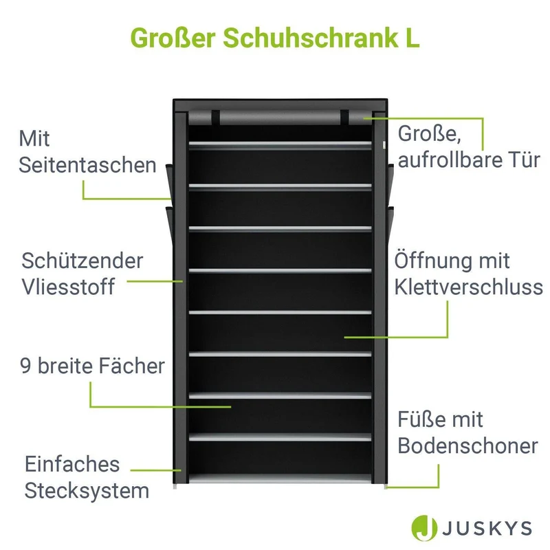 Schuhschrank L aus Stoff 9 Ebenen Grau