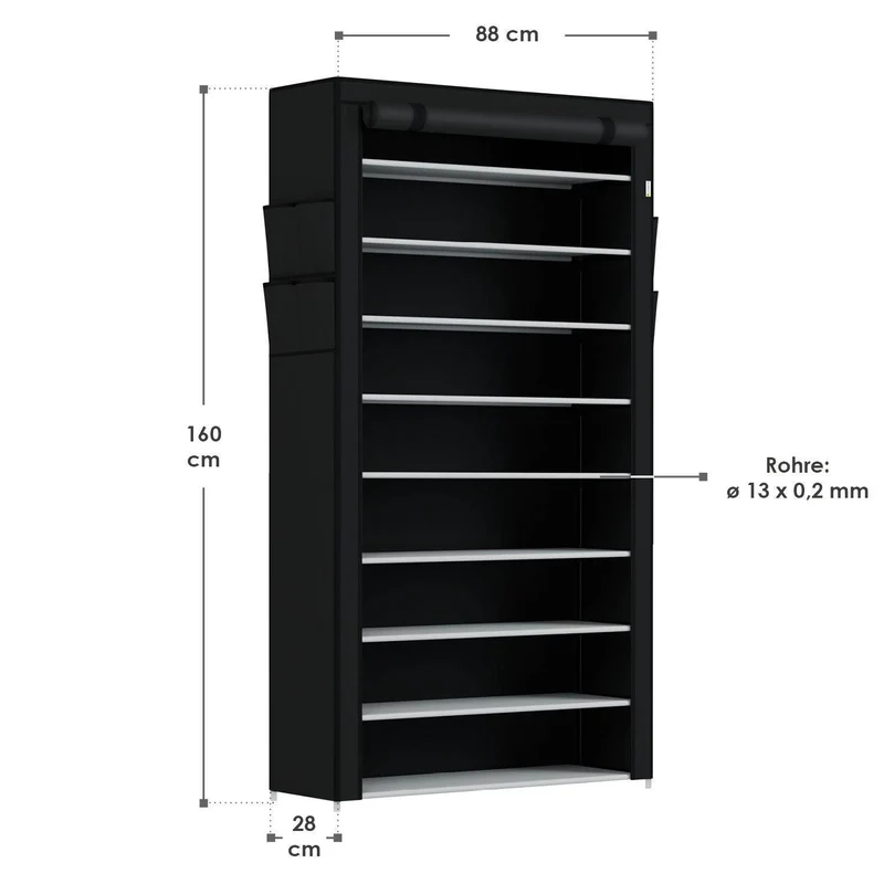 Schuhschrank L aus Stoff 9 Ebenen Schwarz