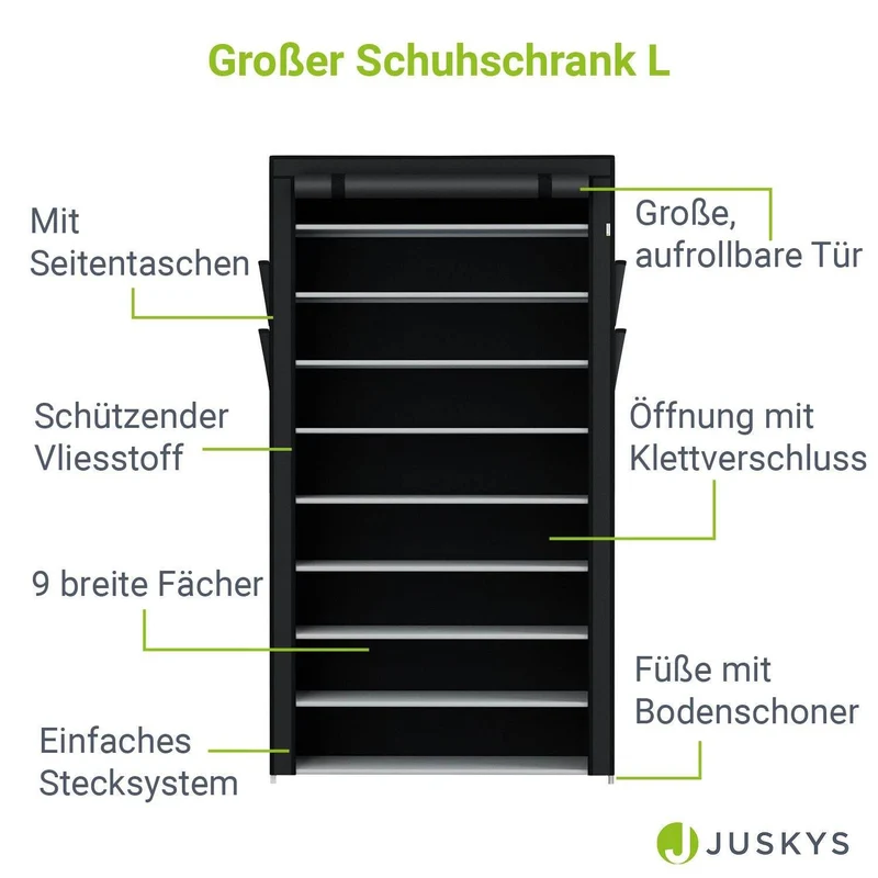 Schuhschrank L aus Stoff 9 Ebenen Schwarz