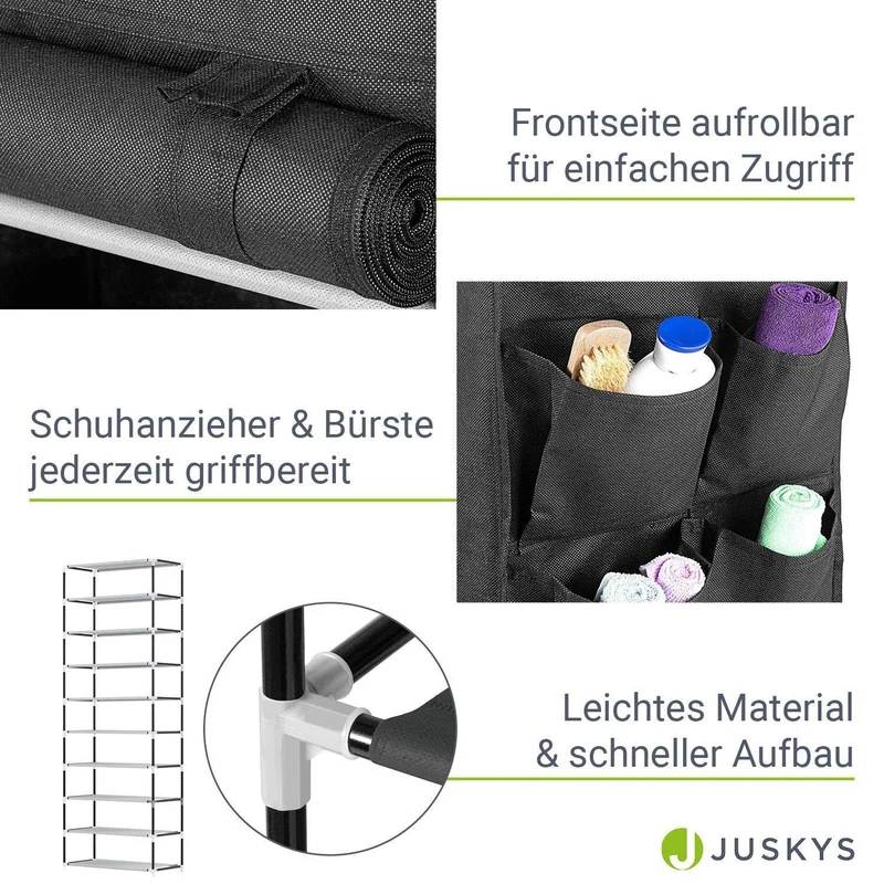 Schuhschrank L aus Stoff 9 Ebenen Schwarz