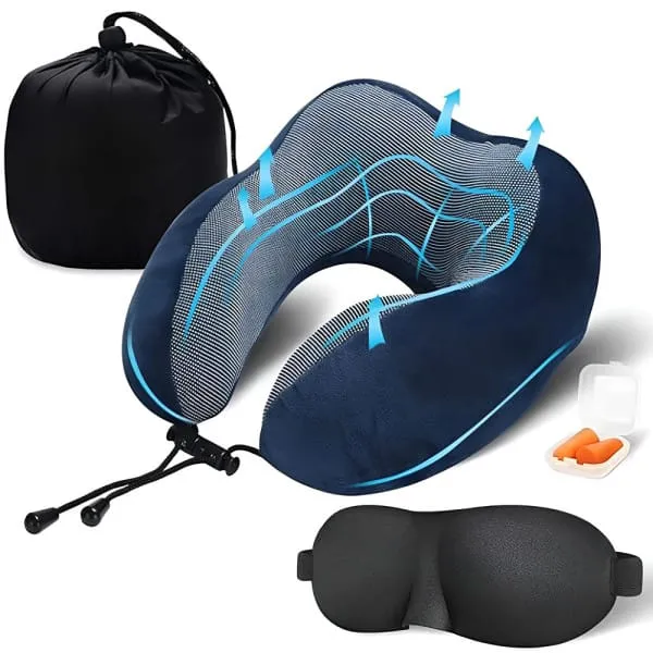 Reisekissen Komfort Set – Nackenkissen, Ohrstöpsel & Schlafmaske, für Flug, Zug & Auto