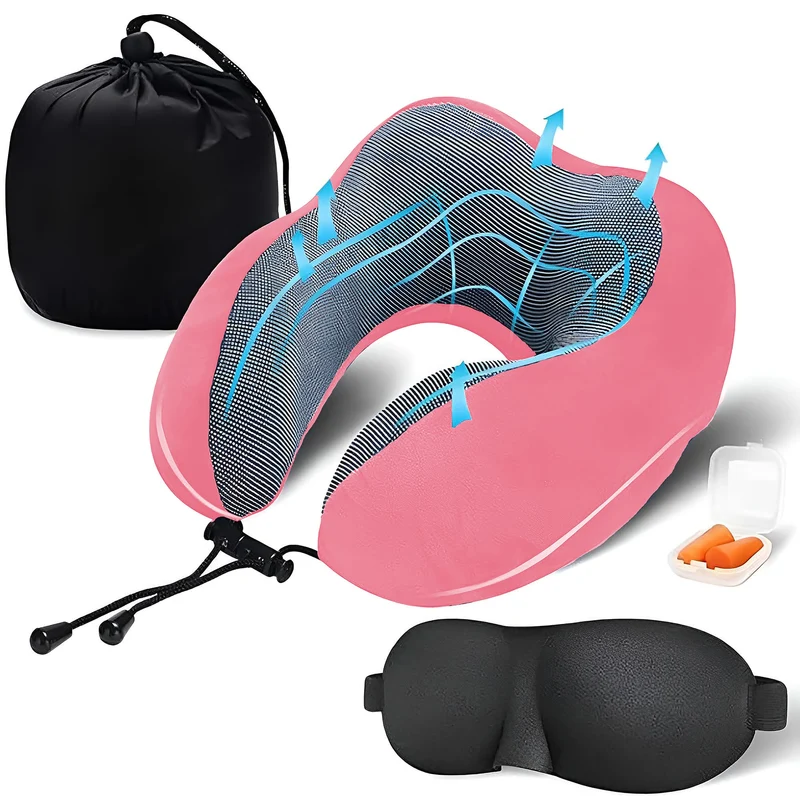 Reisekissen Komfort Set – Nackenkissen, Ohrstöpsel & Schlafmaske, für Flug, Zug & Auto