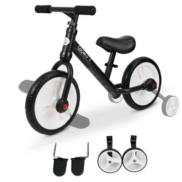 Laufrad Kinderfahrrad Lauflernrad 2-in-1 Stützräder Pedale 2-5 Jahre PP Schwarz