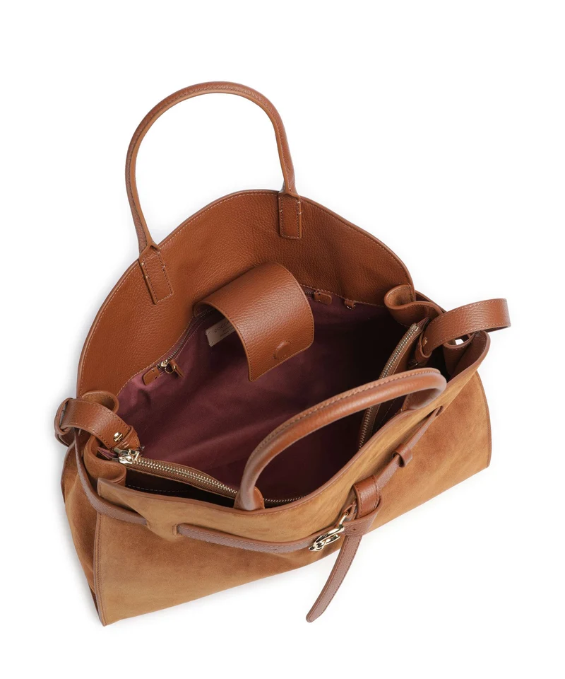 Coccinelle Sabine Suede Handtasche cognac