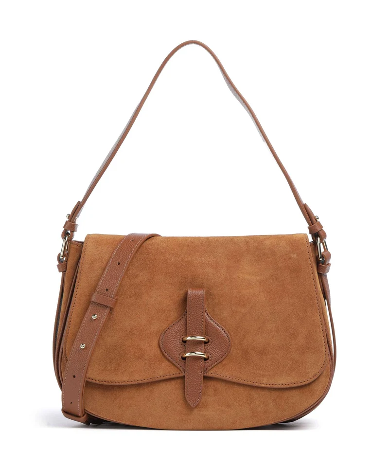 Coccinelle Mavery Suede Schultertasche cognac