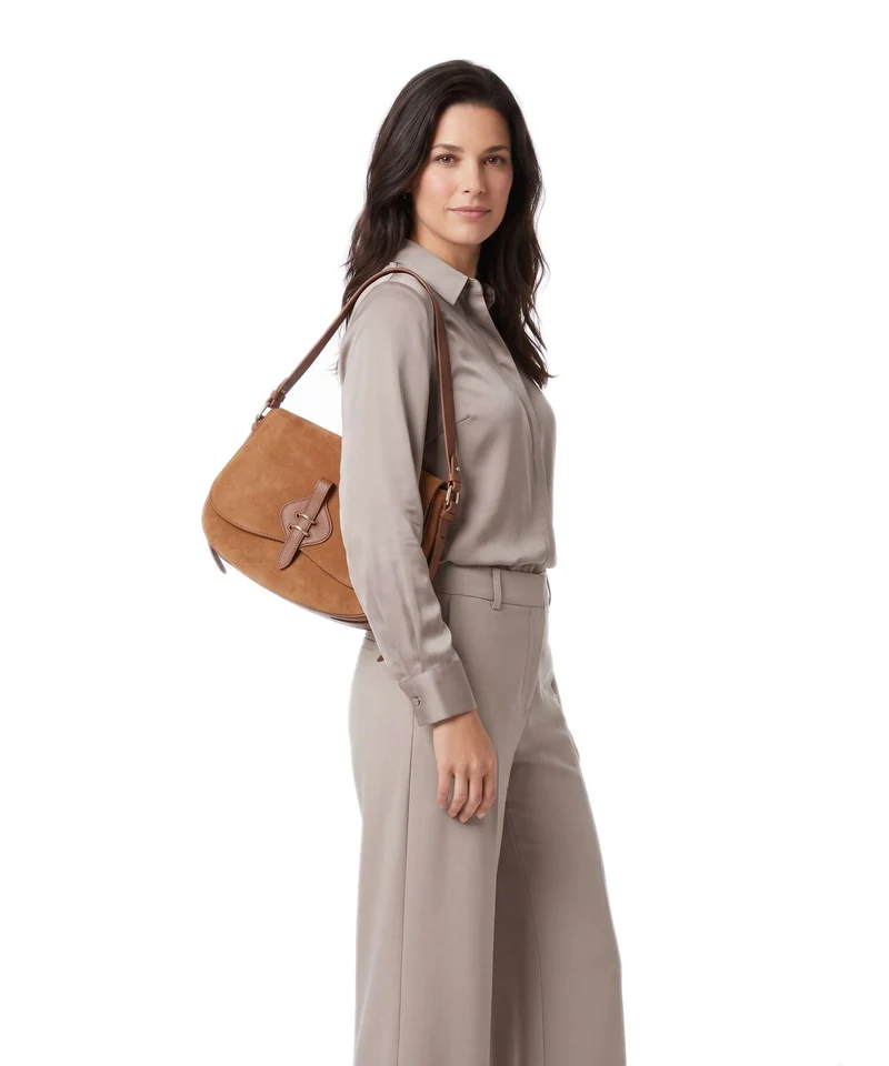 Coccinelle Mavery Suede Schultertasche cognac