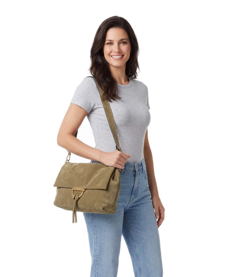 Abro Suede Temi Medium Schultertasche mud