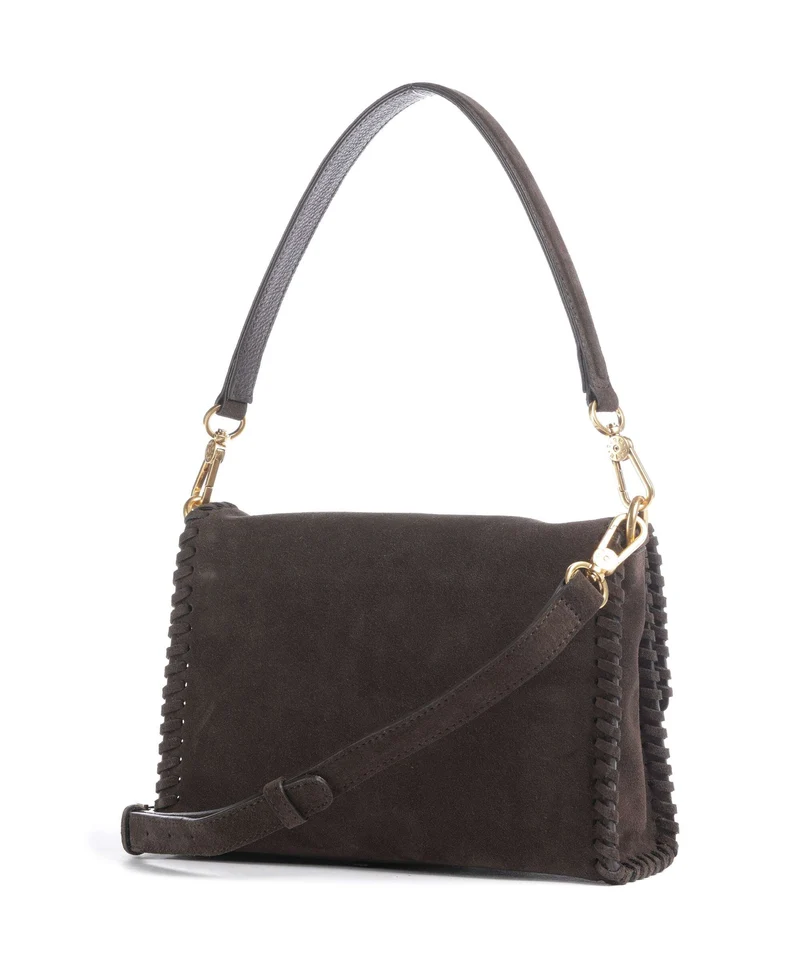 Abro Suede Temi Stitch Schultertasche dark brown