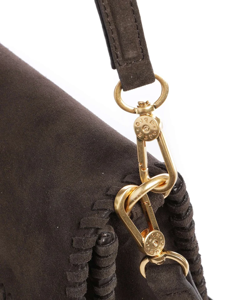 Abro Suede Temi Stitch Schultertasche dark brown