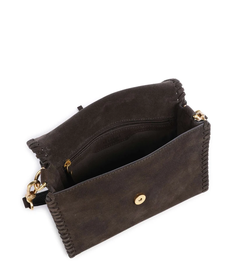 Abro Suede Temi Stitch Schultertasche dark brown