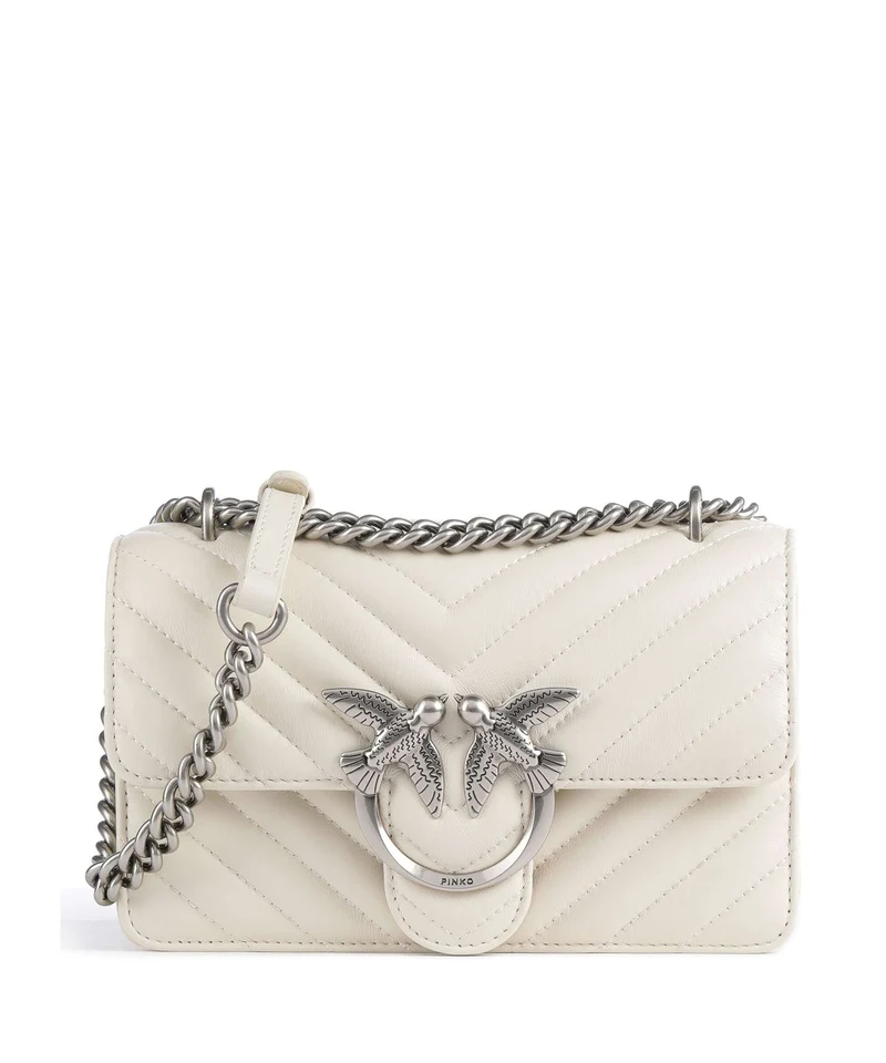 Pinko Love One Mini Schultertasche bianco seta/old silver