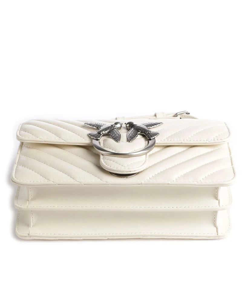 Pinko Love One Mini Schultertasche bianco seta/old silver
