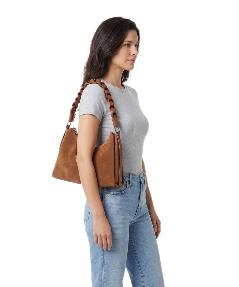 Coccinelle Boheme Suede Schultertasche cognac