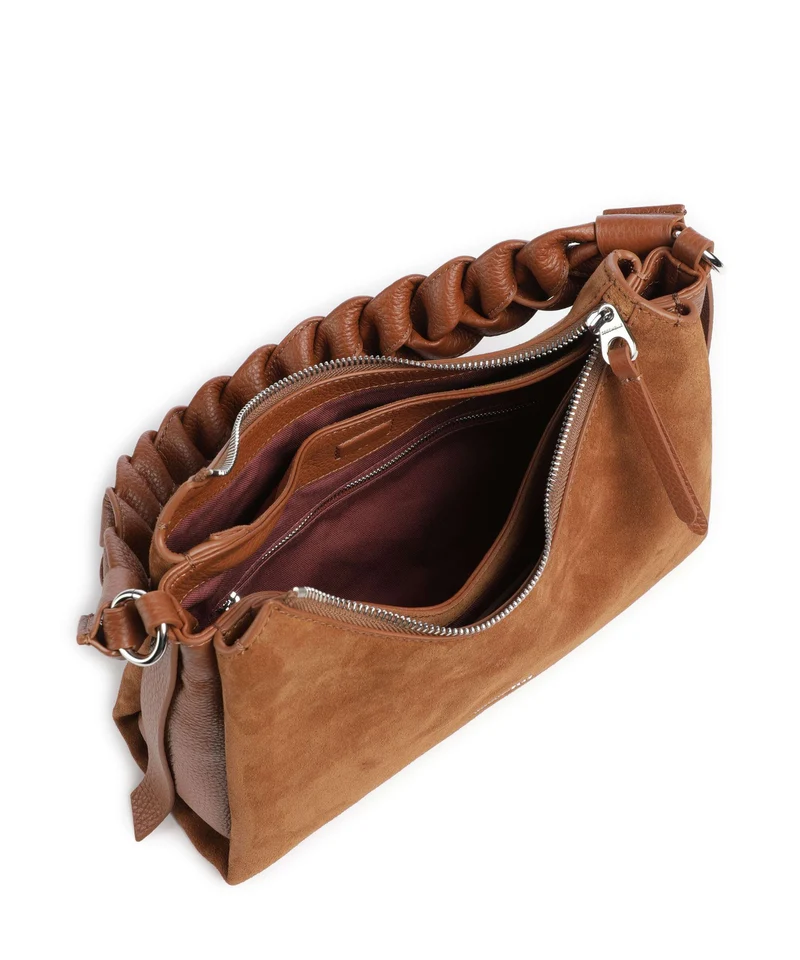 Coccinelle Boheme Suede Schultertasche cognac
