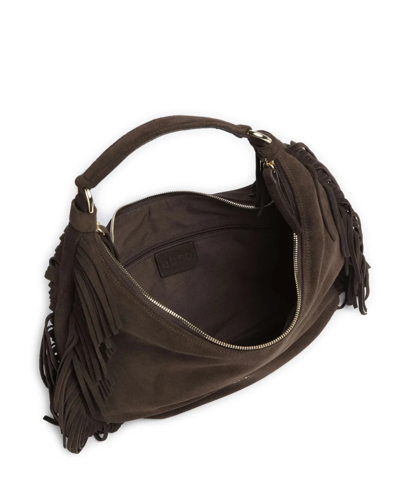 Abro Suede Nana Fringes Beuteltasche dark brown