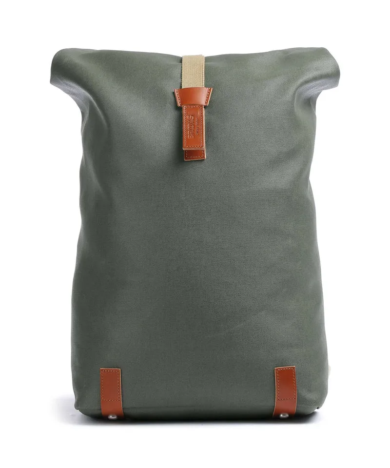 Brooks England Pickwick Cotton Canvas Large Rolltop Rucksack sage green/honey details