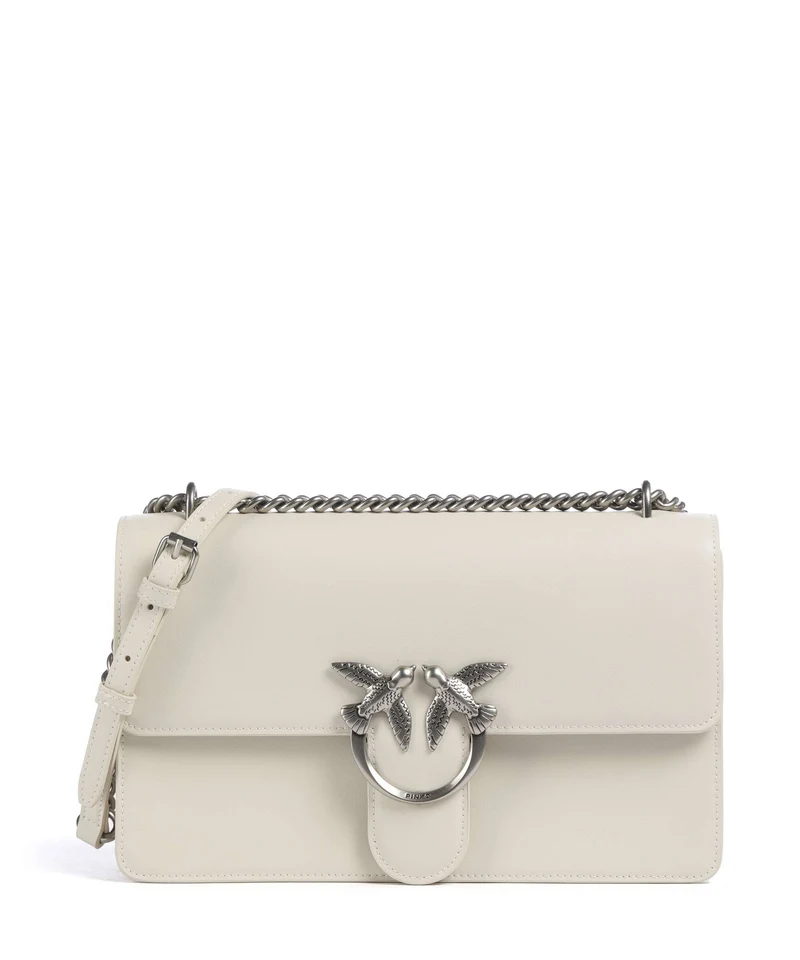 Pinko Love One Classic Schultertasche bianco seta/old silver